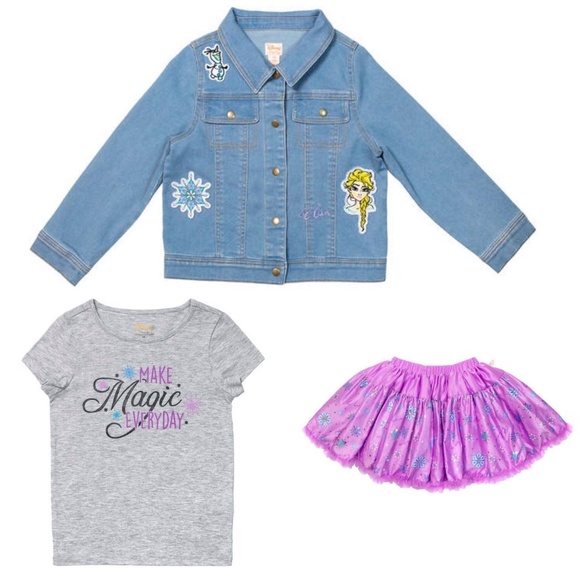 Disney Frozen 3 Piece Outfit -Tutu Couture Girls' Set - Denim Jacket/ Top/ Skirt - Picture 2 of 5